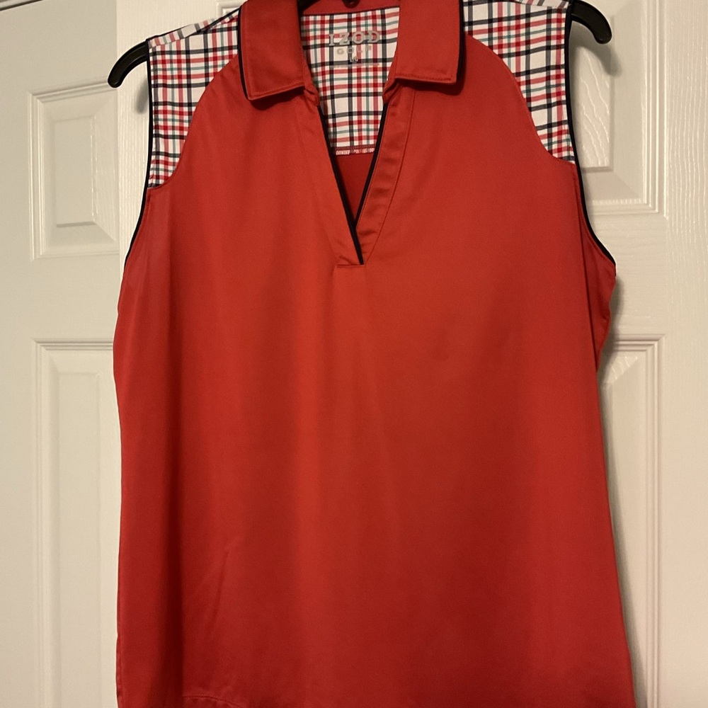 Izod Red Sleeveless Golf top with Plaid Detail